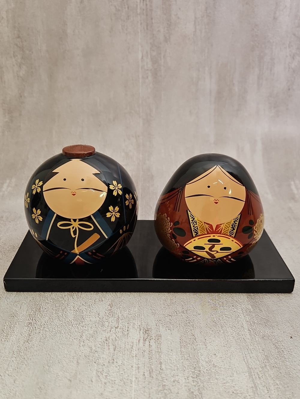 Vintage Japanese Ouchi Lacquerware Dolls Set Hina Ningyo Folk Art